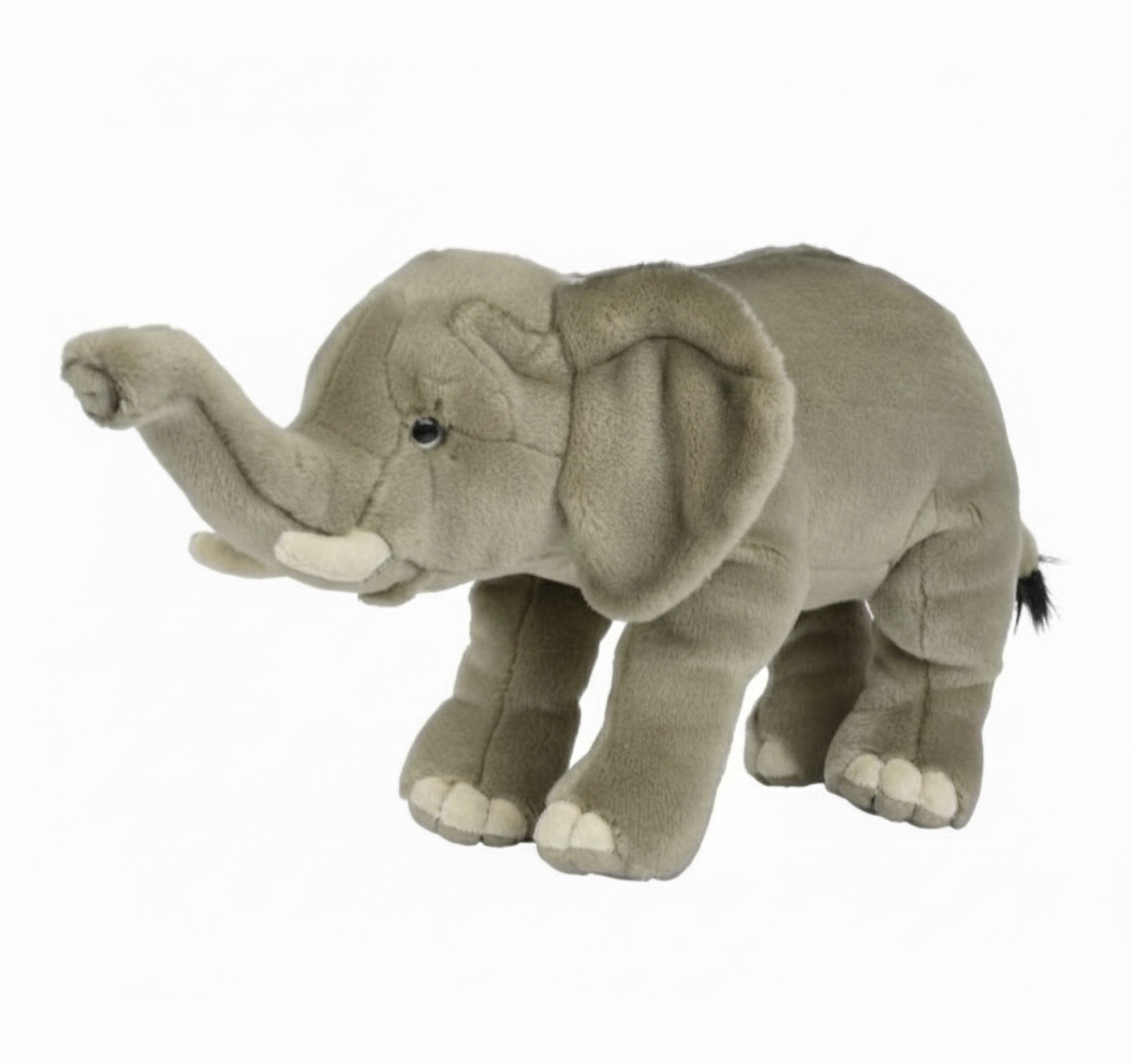 Plush elephant toy on a white background