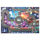 Space-themed play mat with roads and space-themed illustrations on a white background