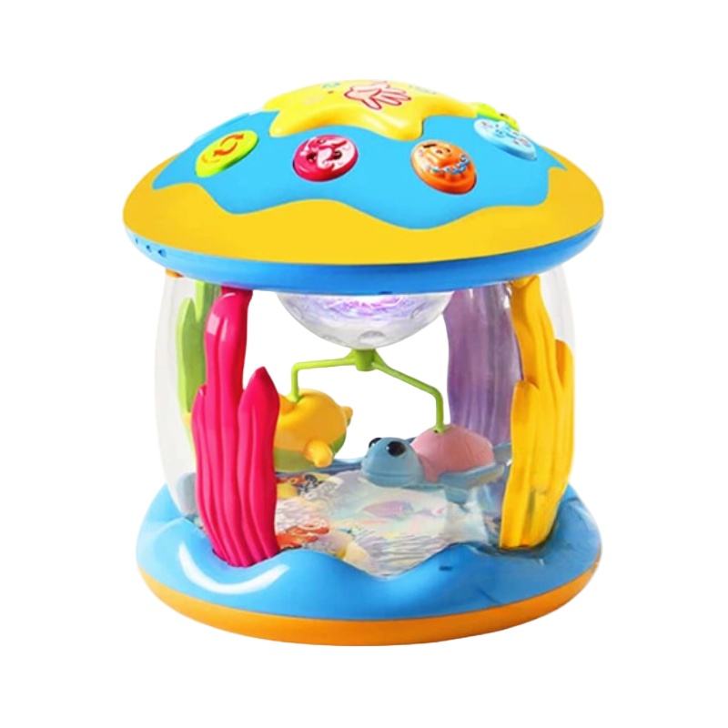 Colorful baby toy with dimensions displayed