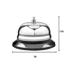 Stainless steel bell with dimensions labeled on a white background