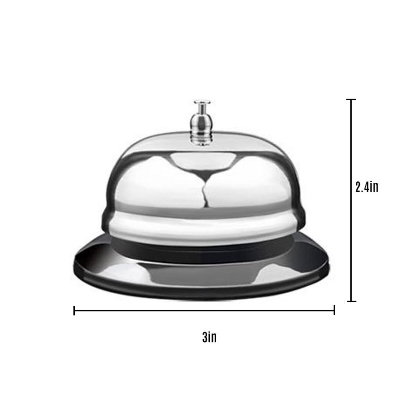 Stainless steel bell with dimensions labeled on a white background