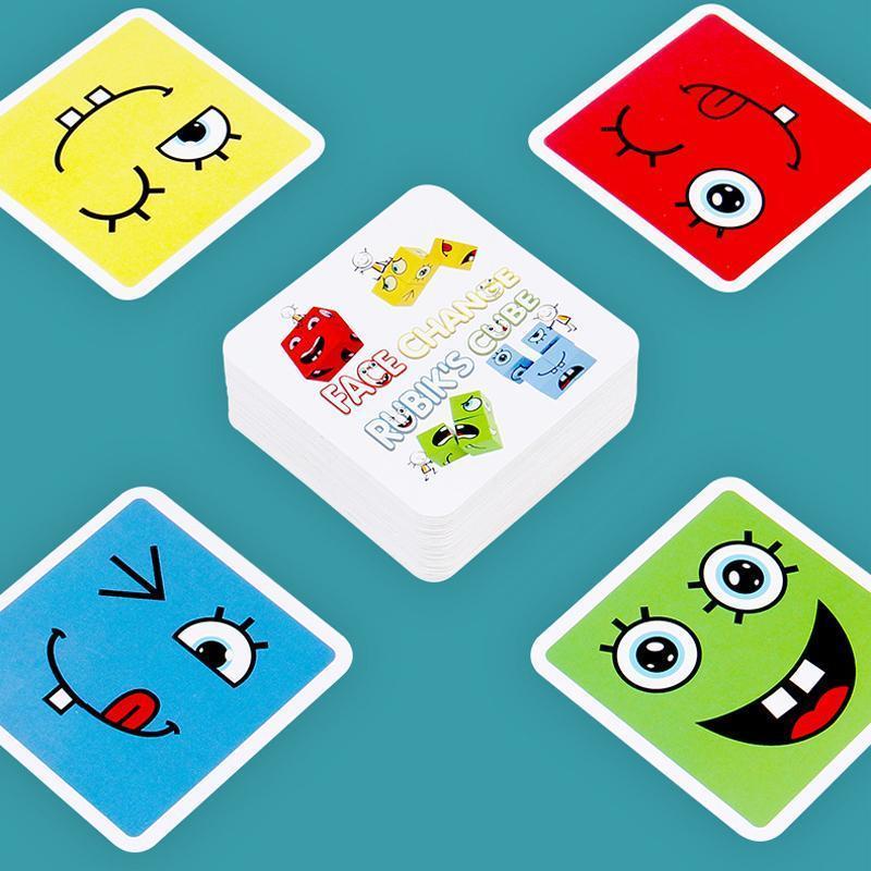 Colorful Rubik's Cube face-changing cards on a blue background