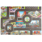 Children's play mat with cityscape design, roads, and various urban elements.