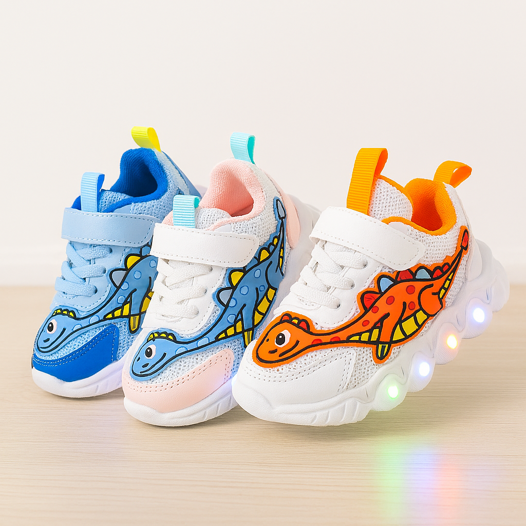 Kids Light-Up Dinosaur Sneakers with Flashing LED Soles – Toddler & Little Kid Sizes (1-6 years)