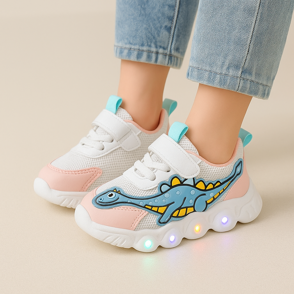Kids Light-Up Dinosaur Sneakers with Flashing LED Soles – Toddler & Little Kid Sizes (1-6 years)
