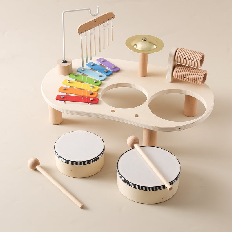 Wooden Musical Activity Table for Toddlers – Educational Instrument Set with Xylophone, Drums, Cymbals, Bells & Rattles (3+ years)