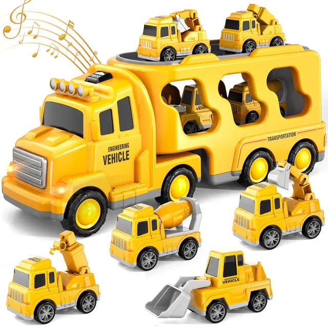 Double-Deck Toy Truck with Mini Vehicles, Music & Accessories – Firetruck or Construction Set for Kids (3+ years)