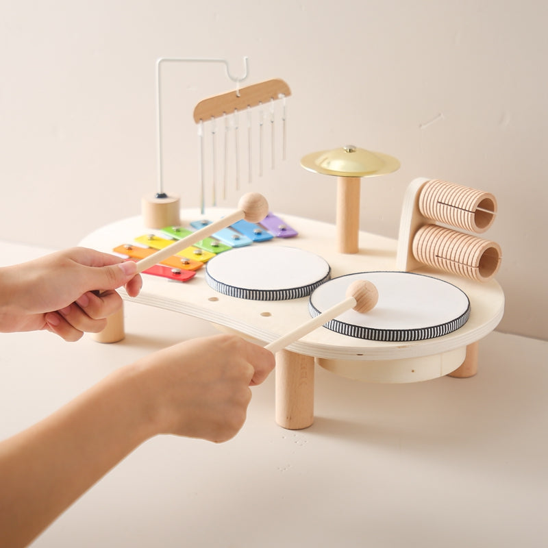 Wooden Musical Activity Table for Toddlers – Educational Instrument Set with Xylophone, Drums, Cymbals, Bells & Rattles (3+ years)
