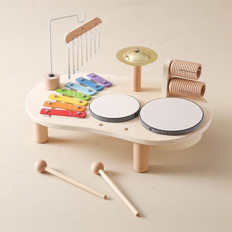 Wooden Musical Activity Table for Toddlers – Educational Instrument Set with Xylophone, Drums, Cymbals, Bells & Rattles (3+ years)