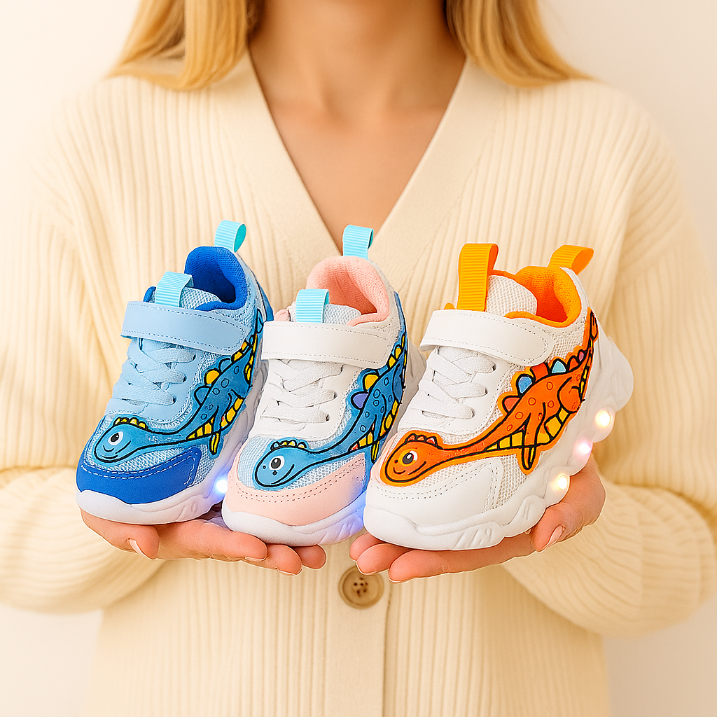 Kids Light-Up Dinosaur Sneakers with Flashing LED Soles – Toddler & Little Kid Sizes (1-6 years)