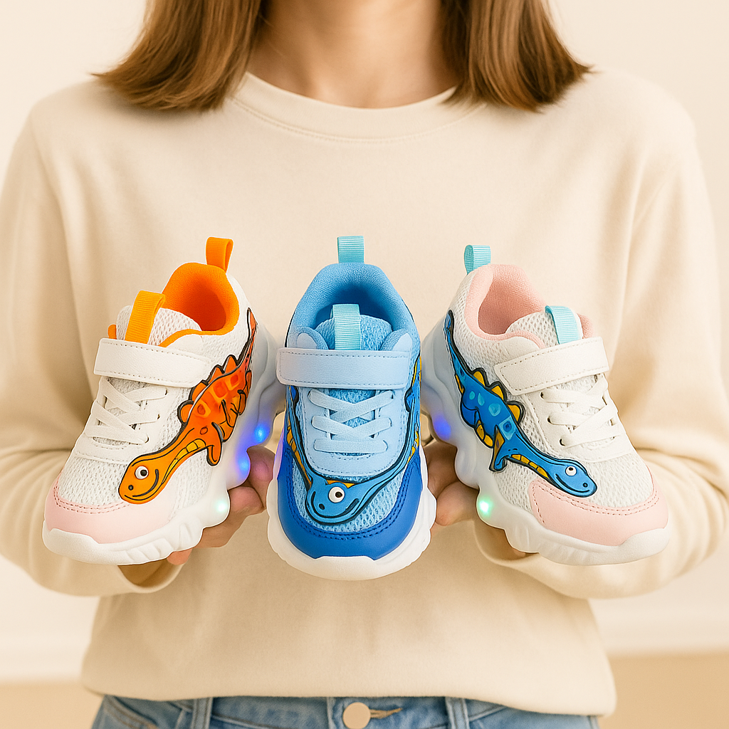Kids Light-Up Dinosaur Sneakers with Flashing LED Soles – Toddler & Little Kid Sizes (1-6 years)