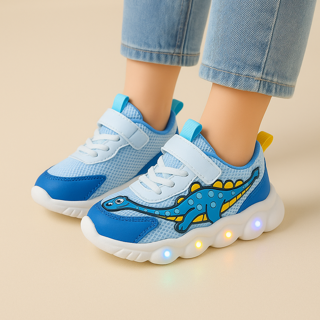 Kids Light-Up Dinosaur Sneakers with Flashing LED Soles – Toddler & Little Kid Sizes (1-6 years)