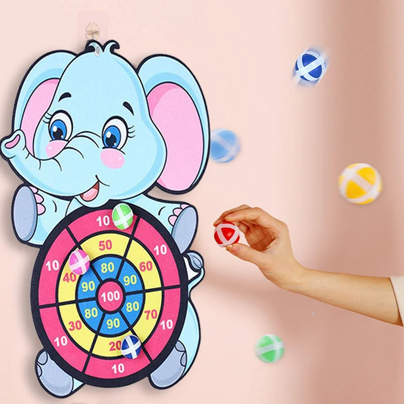 Children's dartboard with elephant design on a pink background