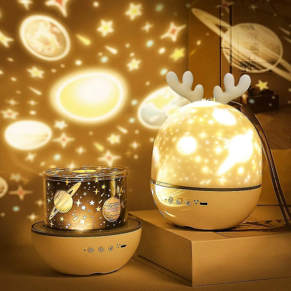 Decorative lamp with star and moon patterns on a wall, placed on a surface.
