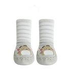 Pair of baby socks with hedgehog design on a white background