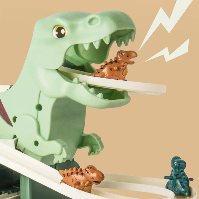 Toy dinosaur set on a beige background with lightning effects