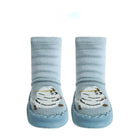 Pair of baby socks with cartoon design on a white background