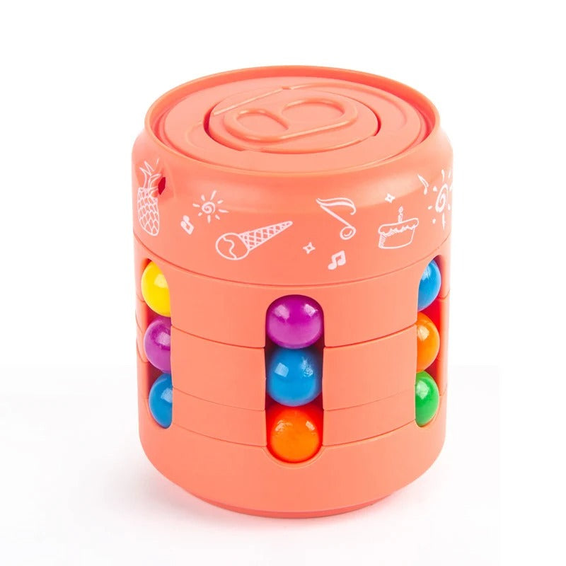 Colorful cylindrical toy with stacked colored balls on a white background